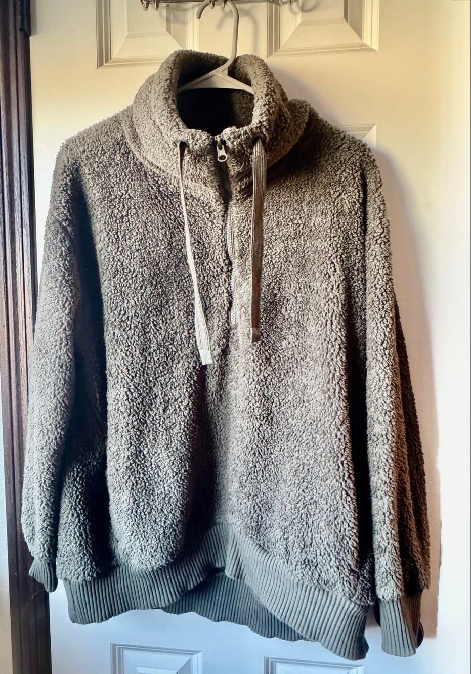 Member’s Mark Olive Green Fuzzy Sherpa 1/4 Zip Pullover Sweatshirt Size Lar